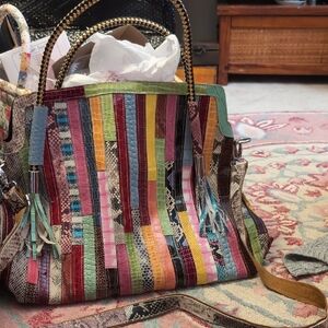 Multi Color Large Crossbody Bag, Snake Embossed Vegan Leather